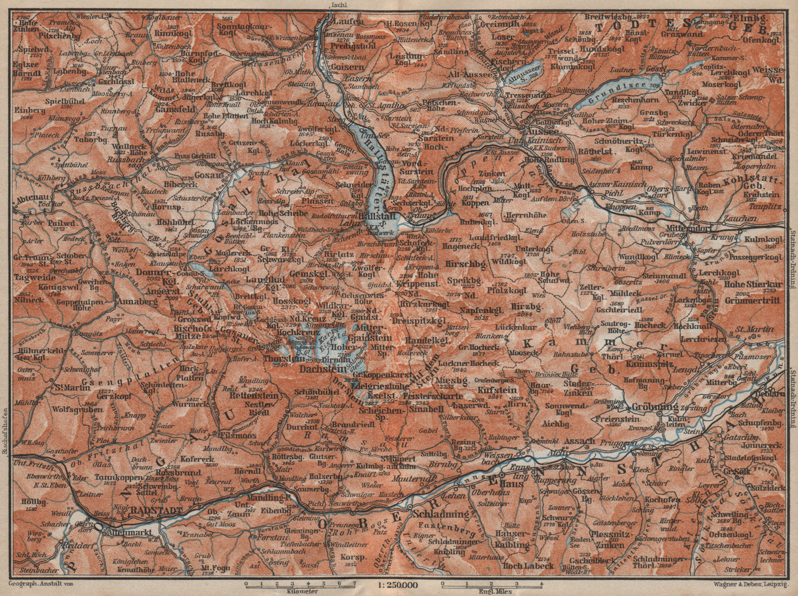 SOUTH SALZKAMMERGUT. Bad Aussee Dachstein Schladming Mitterndorf karte 1911 map